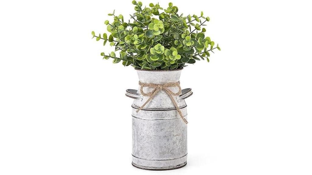 artificial eucalyptus metal vase