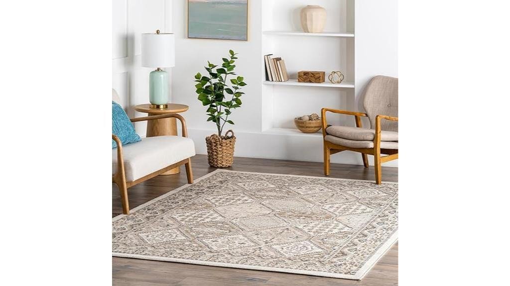 beige traditional tiled rug