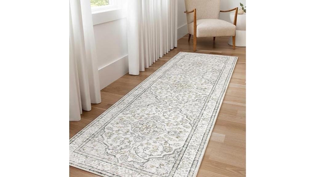 beige washable hallway runner