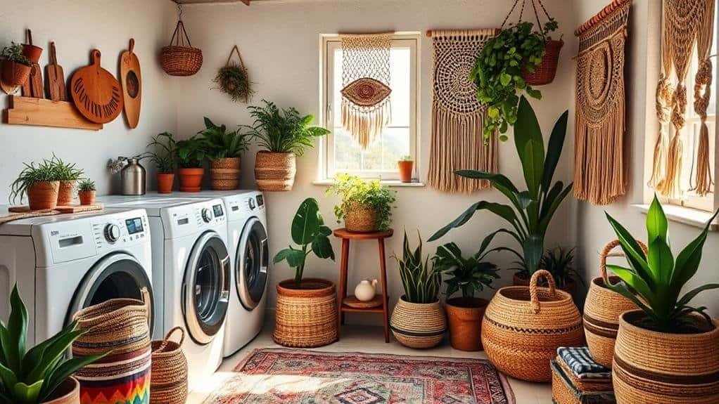 bohemian style laundry room decor