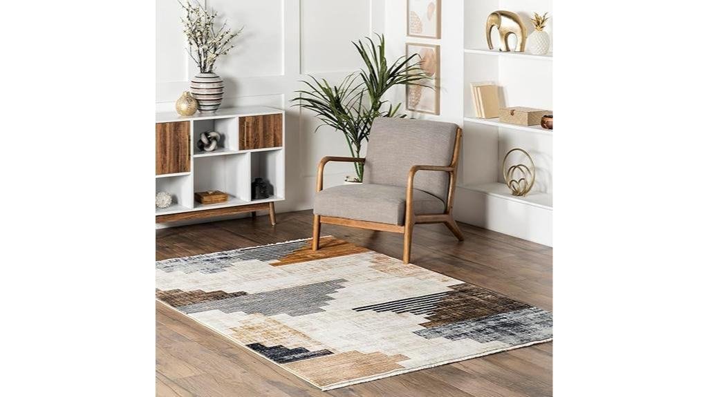 fringed beige indoor rug