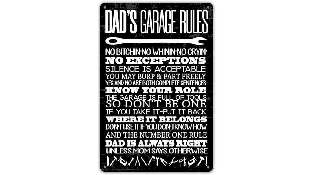 funny garage rules sign