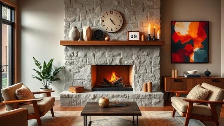 mid century modern fireplace decor