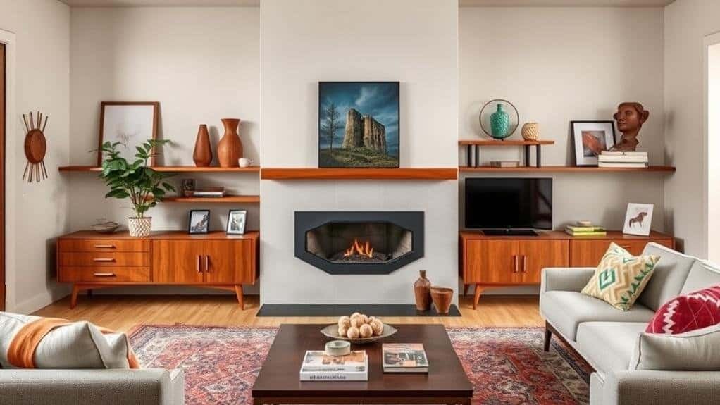 mid century modern fireplace decor