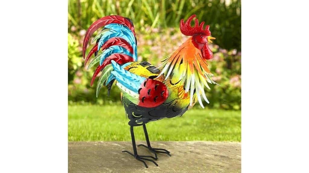 solar metal rooster decor