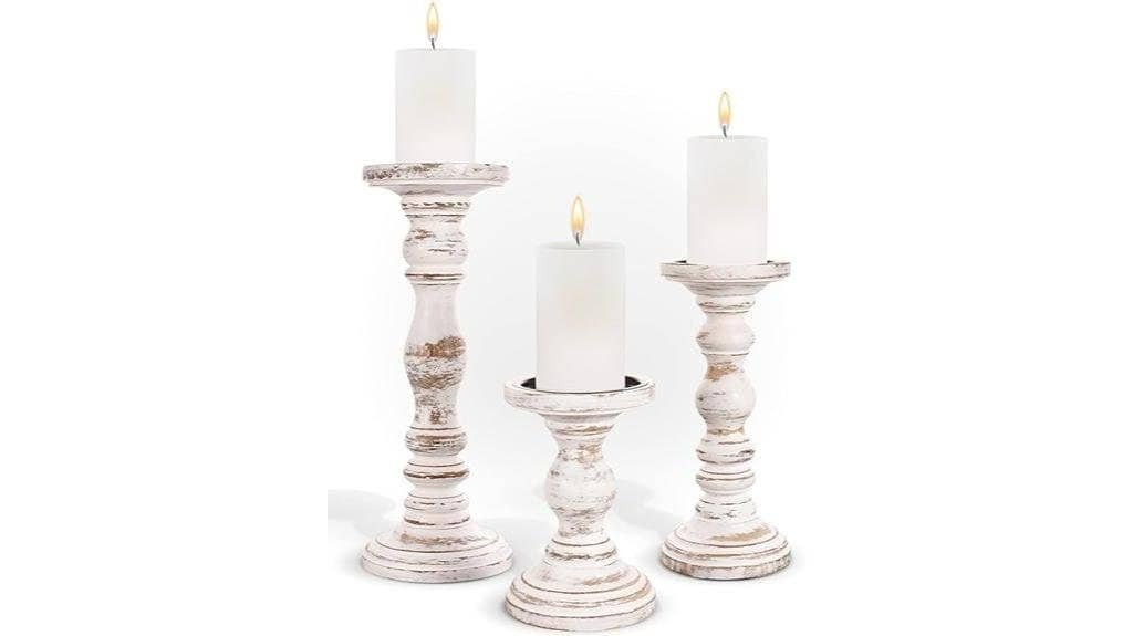 white rustic candle holders