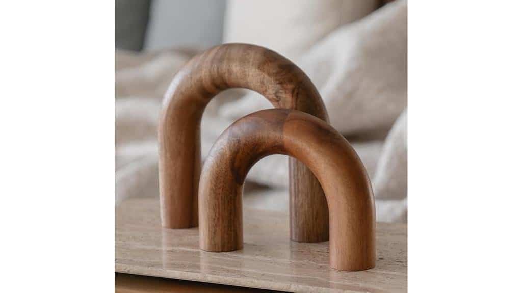 wooden arch bookshelf accents