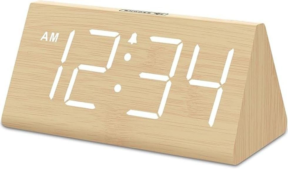 wooden digital alarm clock