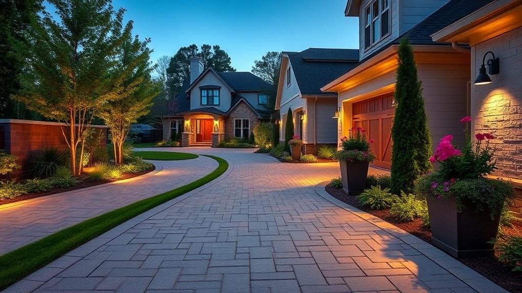 transitional style driveway decor